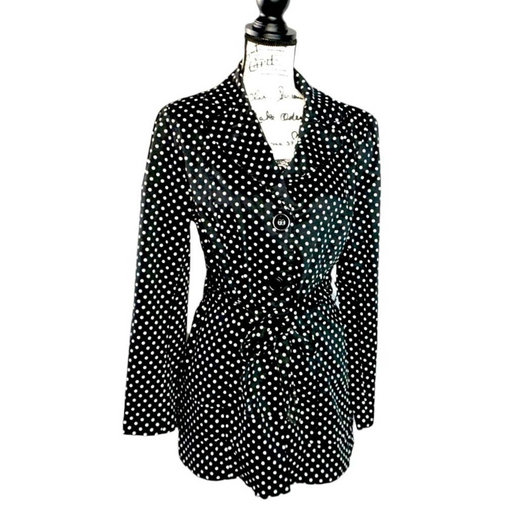 Jules & Leopold Black Polka Dot Button-Up Jacket w Waist Tie, Medium
